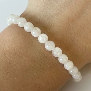 Transparent White Marble Beaded Stretch Bracelet 7in